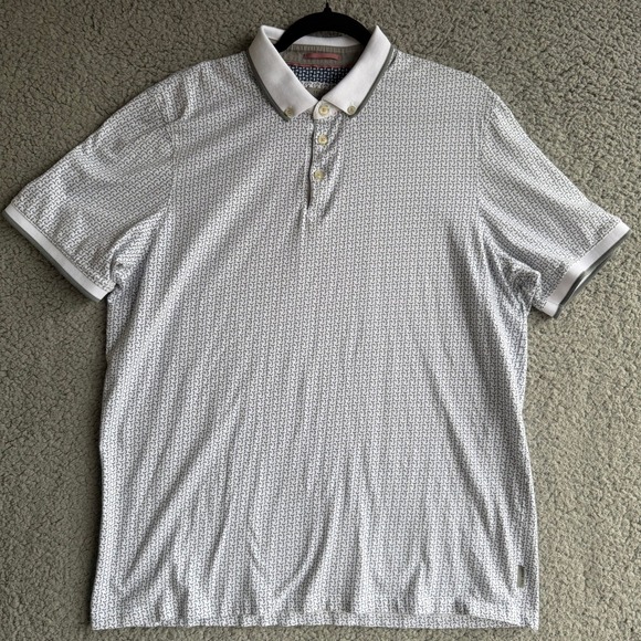 Ted Baker Other - Ted Baker London Mens Geometric Crescent Print Polo Shirt White Gray Size 6 XXL